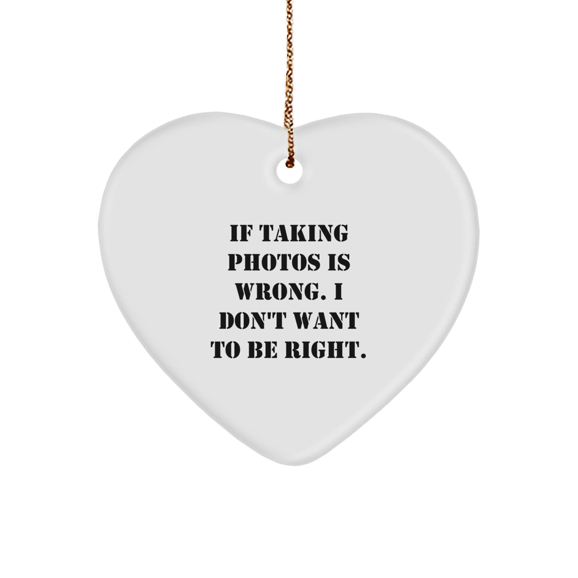 Funny Heart Ornament Gifts from Friends for Taking Photos Enthusiasts If Taking Photos Is Wrong I Don't Want To Be Right, Christmas Unique Gifts - Image 1