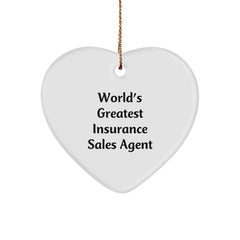 Gifts from Friends for Insurance Sales Agent Christmas Unique - World's Greatest Insurance Sales Agent Heart Ornament, Funny Quote - Image 1