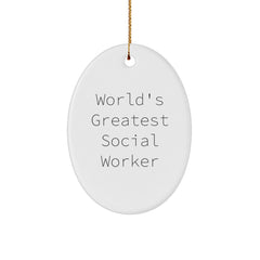 Funny Social Worker Gifts from Men for Christmas Unique Gifts - 'World's Greatest' Oval Ornament - Image 1