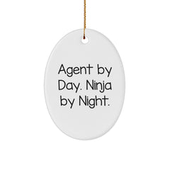 Agent Gifts from Men - Funny Agent Oval Ornament for Christmas - 'Agent By Day. Ninja By Night.' - Image 1
