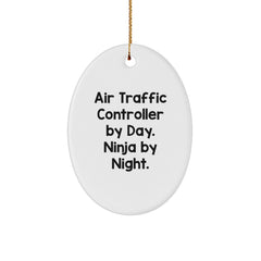 Air Traffic Controller Gifts from Friends - Oval Ornament, 'Air Traffic Controller By Day. Ninja By Night.' Quote, Christmas Unique Air Traffic Controller Oval Ornaments for Men - Image 1