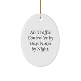 Air Traffic Controller Gifts, Air Traffic Controller By Day. Ninja By Night. Oval Ornament, Funny Quote, Christmas Unique Gifts from Friends - Image 1