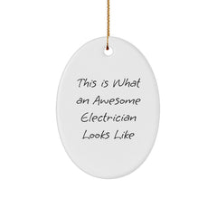 Funny Electrician Gifts from Friends, Christmas Oval Ornament for Electrician, 'This Is What An Awesome Electrician Looks Like' Quote Electrician-Shaped Decor - Image 1