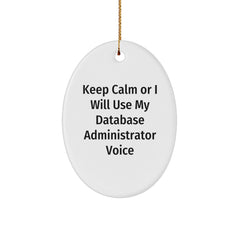 Funny Database Administrator Gifts for Men, Oval Ornaments Keep Calm Or I Will Use My Database Administrator Voice, Christmas Unique Gifts from Friends - Image 1