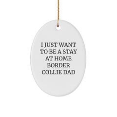 Funny Border Collie Dad Gifts - 'I Just Want To Be A Stay At Home Border Collie Dad' Oval Ornament for Men, Family, Friends - Unique Christmas Memorable Presents - Image 1