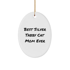 Funny Silver Tabby Cat Mom Gifts from Friends to Family - Oval Ornament for Christmas - Image 1