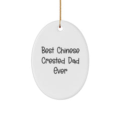 Chinese Crested Dog Lover Gifts from Dad - 'Best Chinese Crested Dad Ever' Oval Ornament for Christmas - Image 1