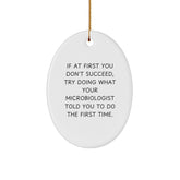 Funny Microbiologist Gifts from Friends to Family - Oval Ornament with 'If At First You Don't Succeed...' Quote, Christmas Unique Gifts - Image 1