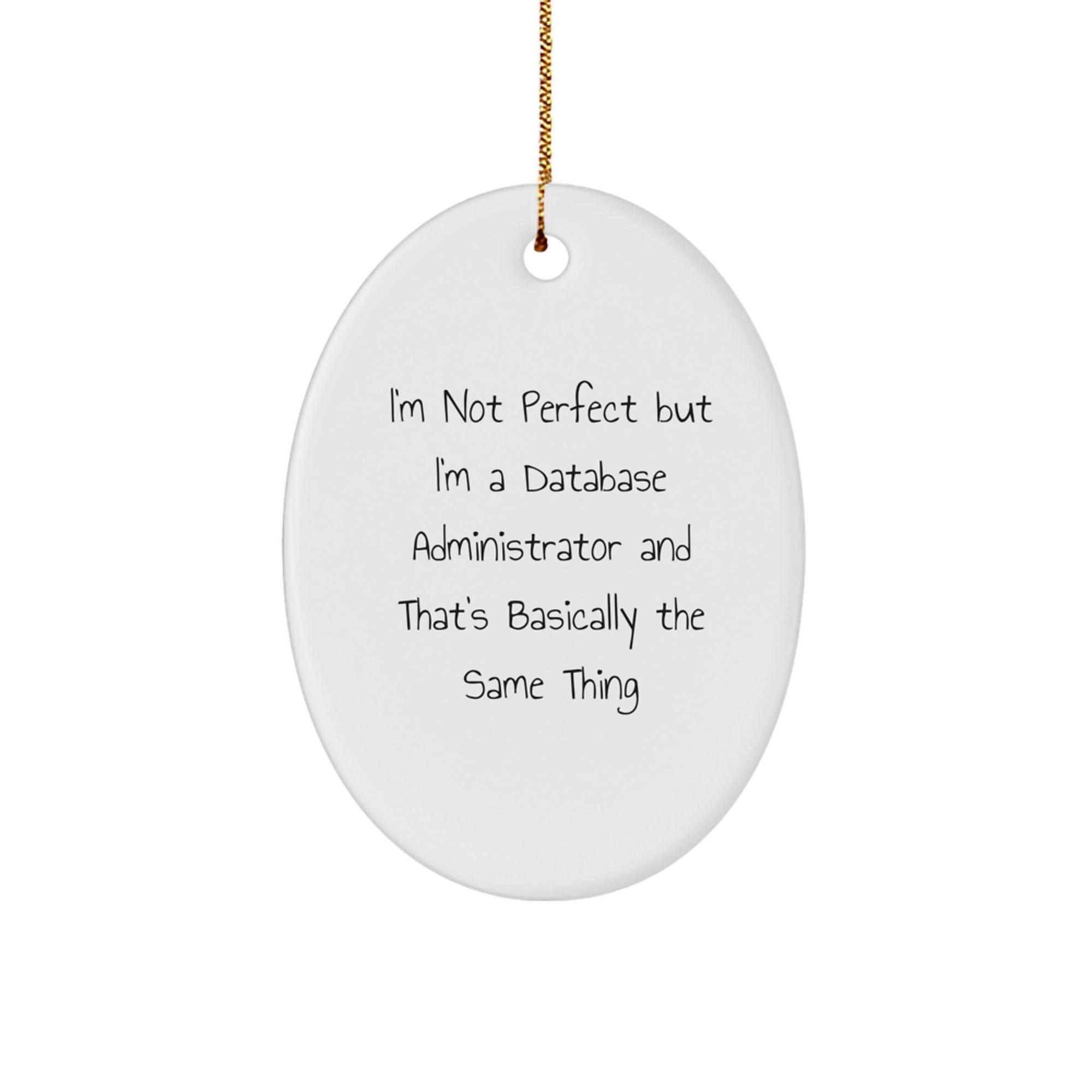 Funny Database Administrator Gifts, Oval Ornament 'I'm Not Perfect But I'm A Database Administrator And That's Basically The Same Thing' for Christmas from Friends to Coworkers - Image 1