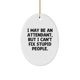 Funny Attendant Christmas Oval Ornament Gifts from Friends for Attendants - I May Be An Attendant, But I Can't Fix Stupid People. - Image 1