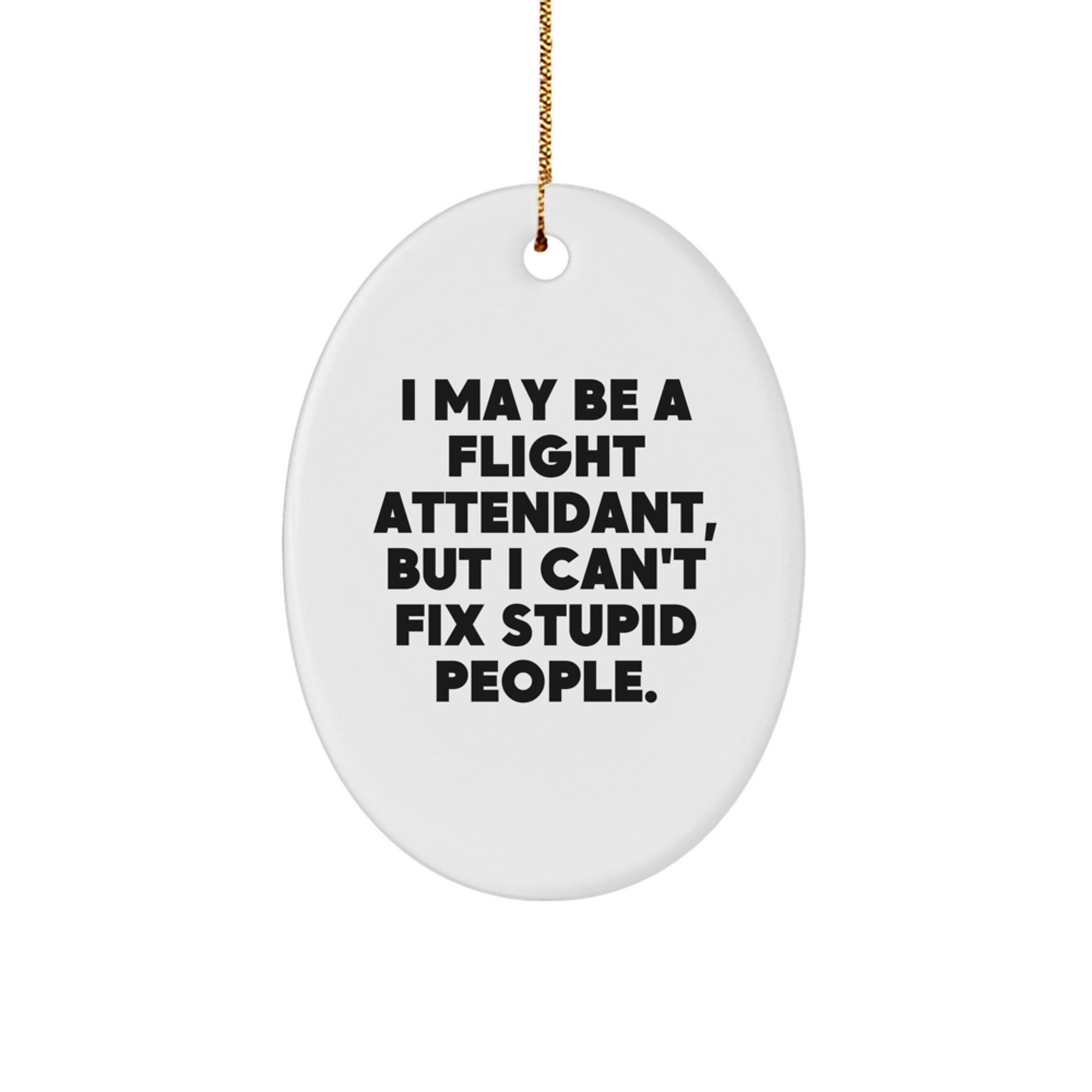Funny Flight Attendant Gifts from Friends, Christmas Unique Oval Ornaments, I May Be A Flight Attendant But I Cant Fix Stupid People. - Image 1