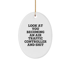 Funny Air Traffic Controller Oval Ornament Gifts from Friends and Family for Christmas Unique Presents - Image 1