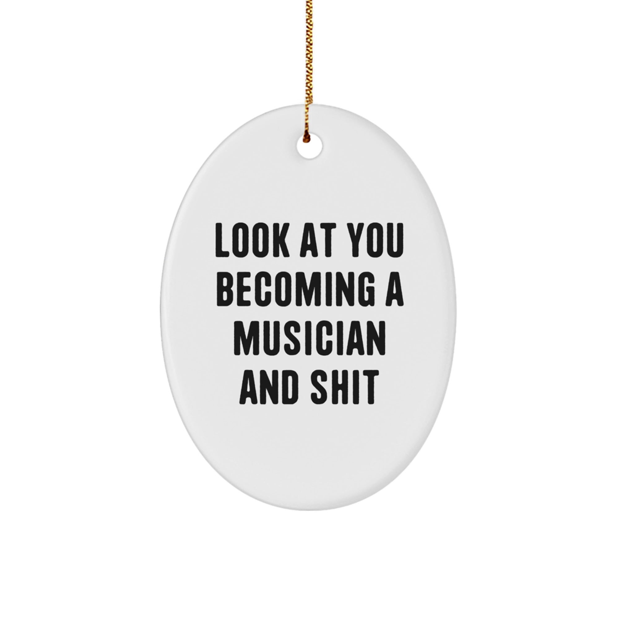 Funny Musician Gifts for Men, Unique Oval Ornament, 'Look At You Becoming A Musician And Shit' Christmas Unique Gift for Musician Friends and Family - Image 1