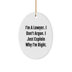 Funny Lawyer Gifts for Men, Oval Ornament I'm A Lawyer I Don't Argue, Christmas Unique Gifts from Friends - Image 1