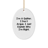 Funny Quilter Gifts from Friends for Quilter, Oval Ornament Christmas Unique Ideas - Image 1