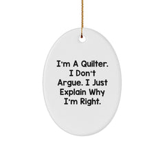 Funny Quilter Gifts from Friends for Quilter, Oval Ornament Christmas Unique Ideas - Image 1