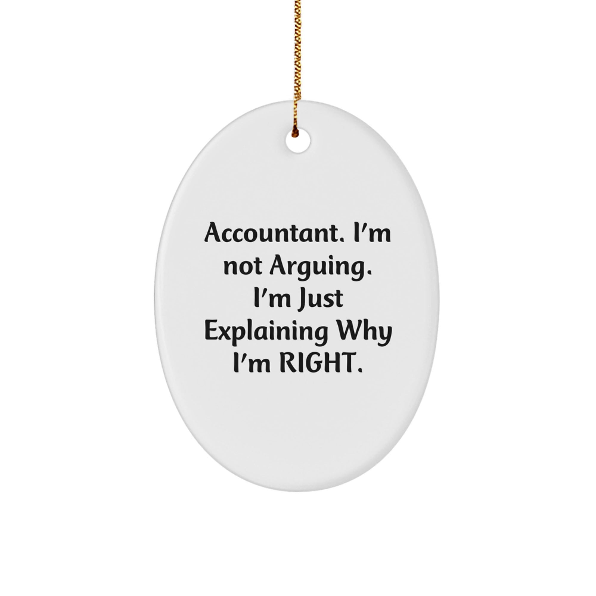 Funny Accountant Gifts for Christmas - Oval Ornament with 'I'm Not Arguing - I'm Just Explaining Why I'm Right' - Gifts from Friends to Accountant Coworkers - Image 1
