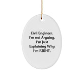 Funny Civil Engineer Gifts for Him, Oval Ornament with Inspirational Quote, Perfect Unique Christmas Memorable Presents for Civil Engineer Men from Friends - Image 1
