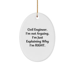 Funny Civil Engineer Gifts for Him, Oval Ornament with Inspirational Quote, Perfect Unique Christmas Memorable Presents for Civil Engineer Men from Friends - Image 1