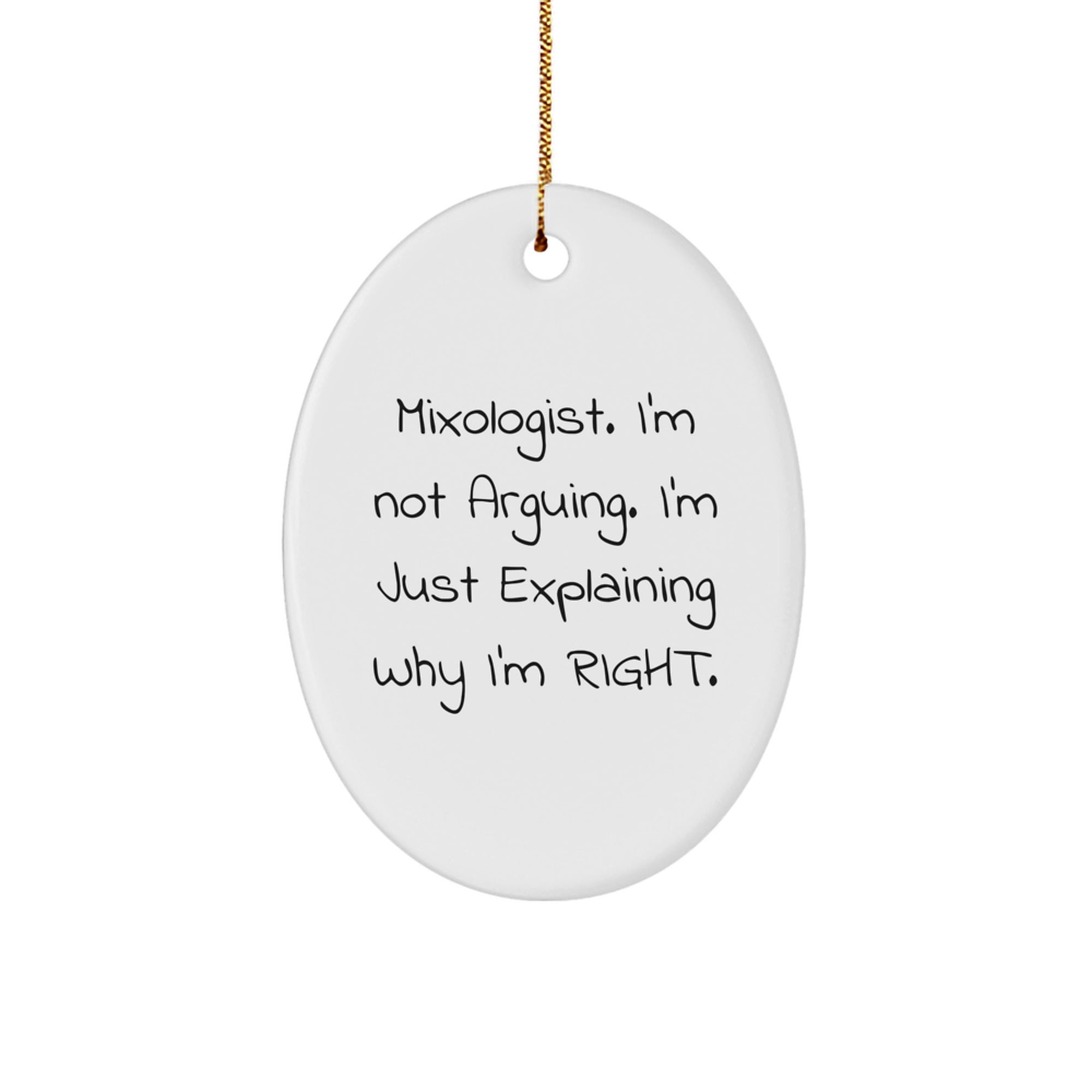 Funny Mixologist Gifts for Him - Oval Ornament 'I'm Not Arguing' Christmas Unique Presents - Image 1
