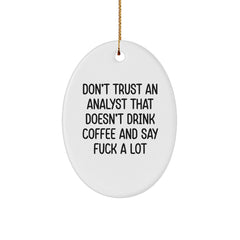 Funny Oval Analyst Ornament, Gifts for Coffee Loving Analyst Friends, Unique Christmas Unique Gifts from Friends to Coworkers - Image 1