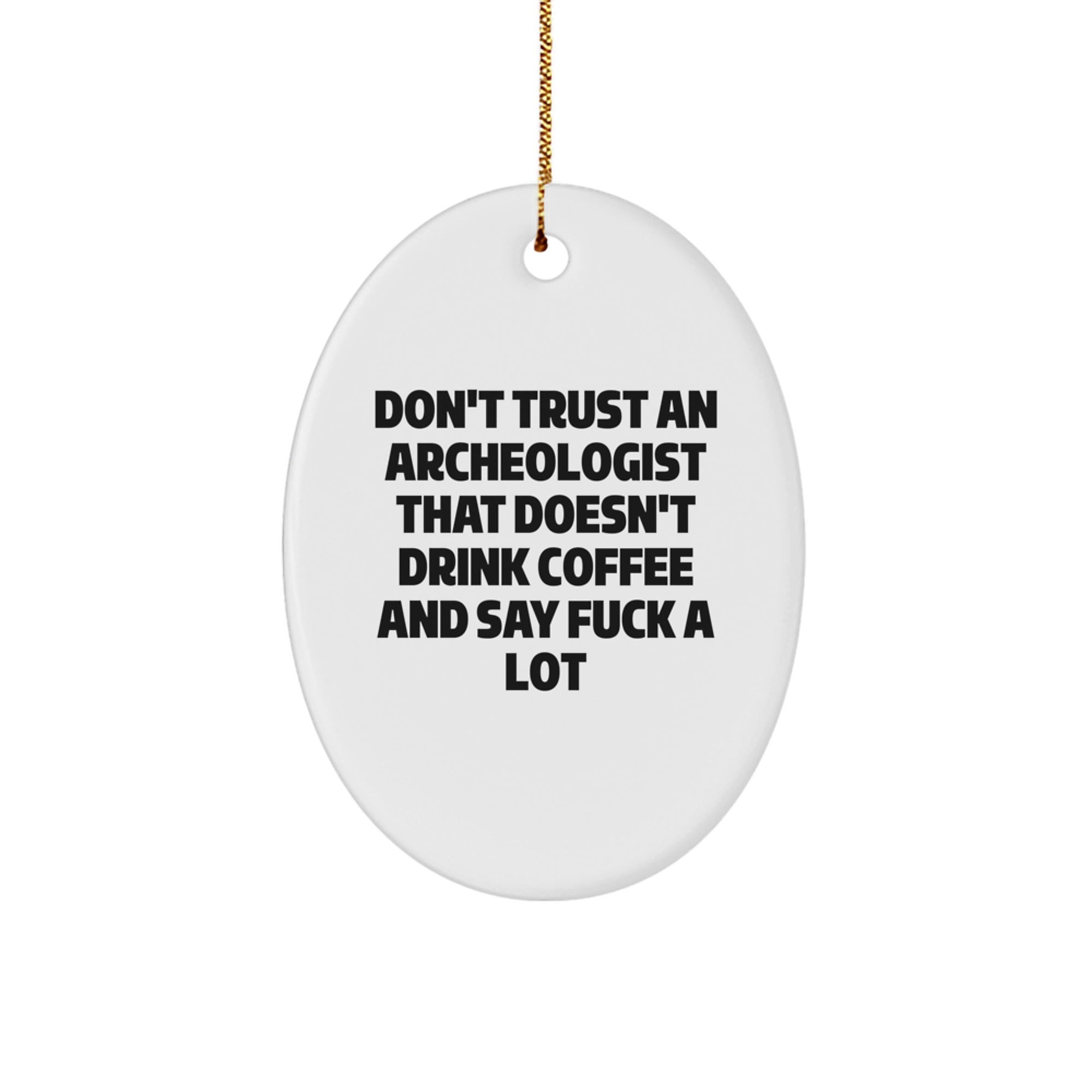 Funny Archeologist Oval Ornament Gifts from Friends for Archeologist Men, Unique Christmas Unique Gifts for Him, Oval Decoration, Quote: 'Don't Trust An Archeologist' - Image 1