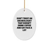 Funny Archeologist Oval Ornament Gifts from Friends for Archeologist Men, Unique Christmas Unique Gifts for Him, Oval Decoration, Quote: 'Don't Trust An Archeologist' - Image 1