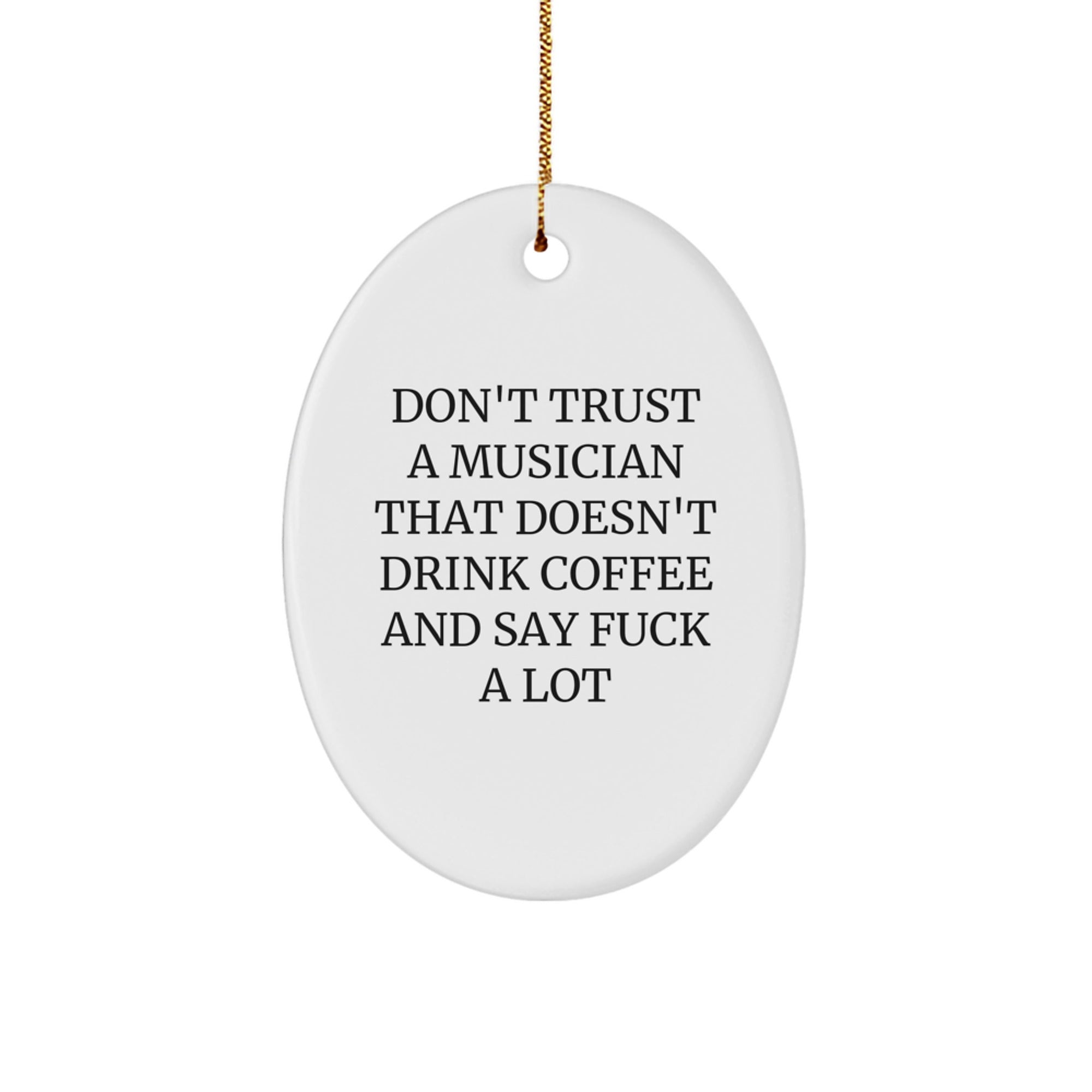 Funny Musician Gifts for Men, Oval Ornament with 'Don't Trust A Musician That Doesn't Drink Coffee And Say F--k A Lot' Quote, Christmas Unique Gifts from Friends or Family - Image 1