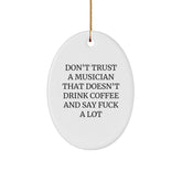 Funny Musician Gifts for Men, Oval Ornament with 'Don't Trust A Musician That Doesn't Drink Coffee And Say F--k A Lot' Quote, Christmas Unique Gifts from Friends or Family - Image 1