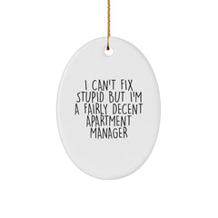 Funny Quote Gifts for Apartment Managers - I Can't Fix Stupid But I'm A Fairly Decent Apartment Manager Oval Ornament for Christmas - Image 1