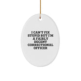 Funny Correctional Officer Gifts for Christmas - Oval Ornament with I Can't Fix Stupid Quote - Gifts from Friends for Correctional Officer Men - Image 1