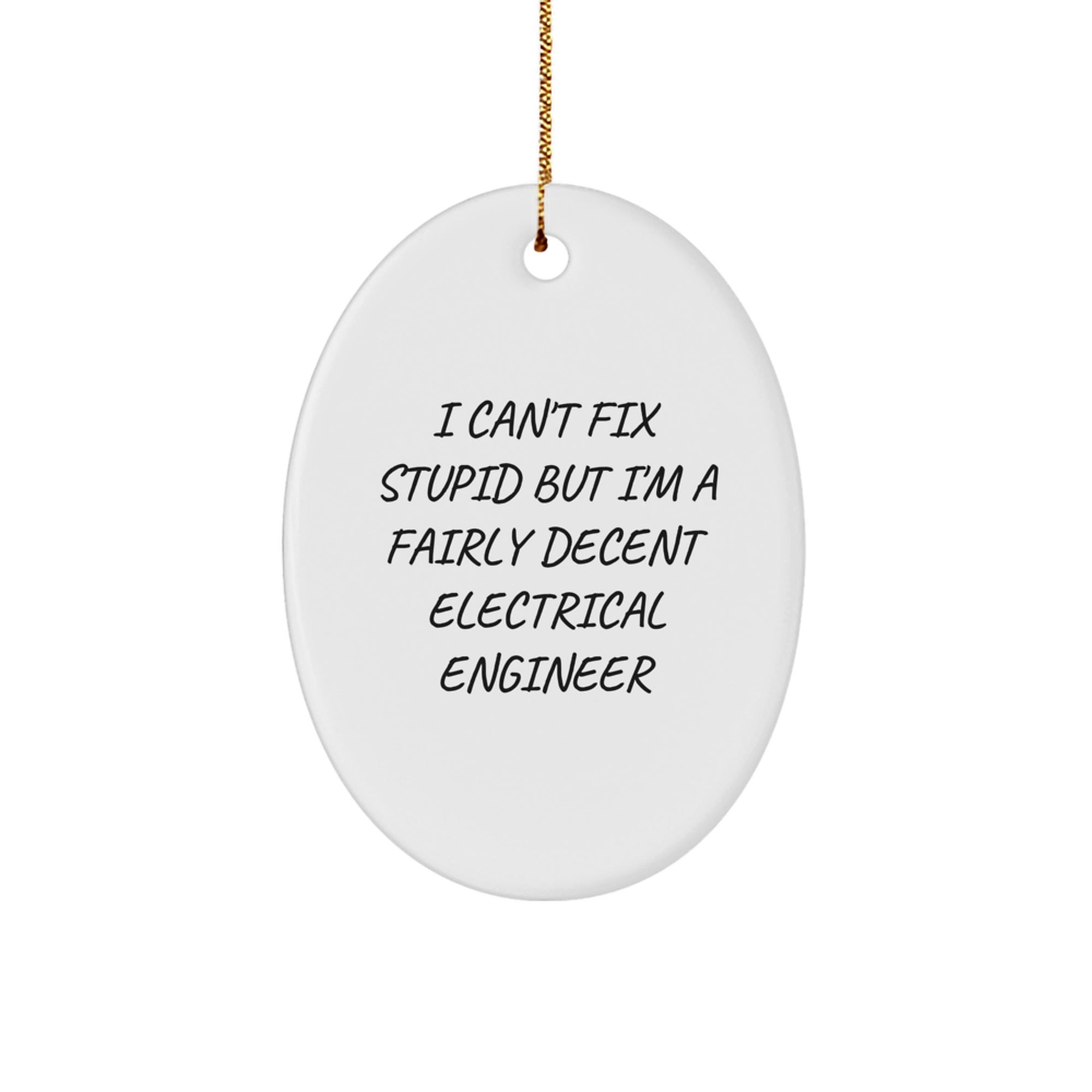 Funny Electrical Engineer Oval Ornament Gifts for Men from Friends - I Can't Fix Stupid But I'm A Fairly Decent Electrical Engineer - Image 1