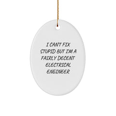 Funny Electrical Engineer Oval Ornament Gifts for Men from Friends - I Can't Fix Stupid But I'm A Fairly Decent Electrical Engineer - Image 1