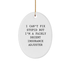 Funny Insurance Adjuster Christmas Unique Gifts from Friends for Insurance Adjuster Men Oval Ornament with I Can't Fix Stupid Quote - Unique Christmas Unique Gifts for Men - Image 1