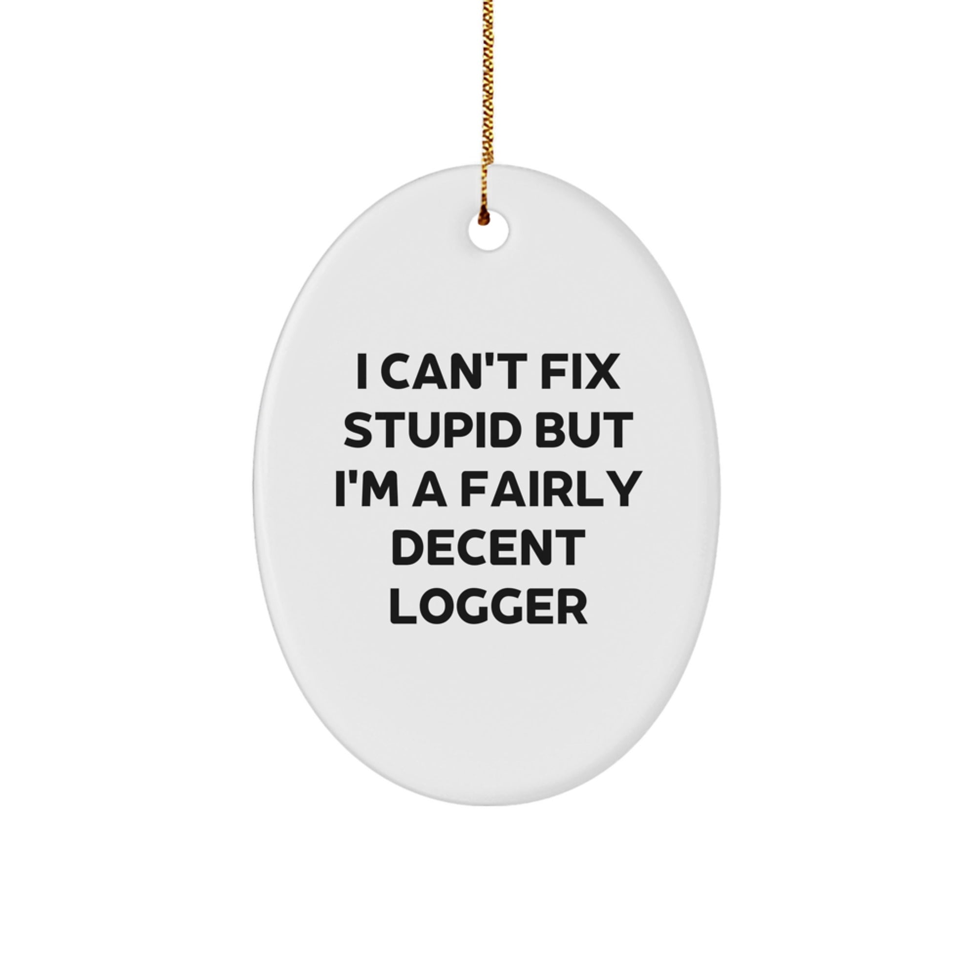 Logger Gifts from Friends - I Can't Fix Stupid But I'm A Fairly Decent Logger Oval Ornament for Christmas - Image 1