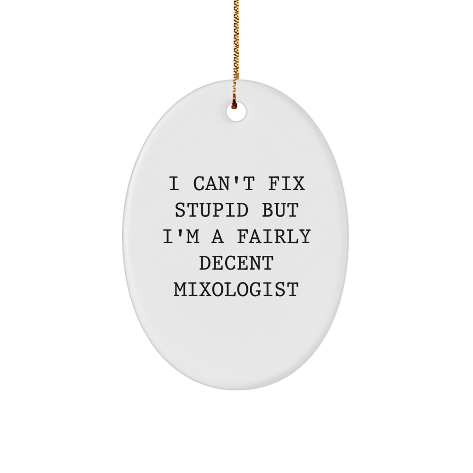 Funny Mixologist Oval Ornaments for Men Gifts from Friends, Funny Christmas Unique Gifts for Mixologist, I Can't Fix Stupid But I'm A Fairly Decent Mixologist - Image 1