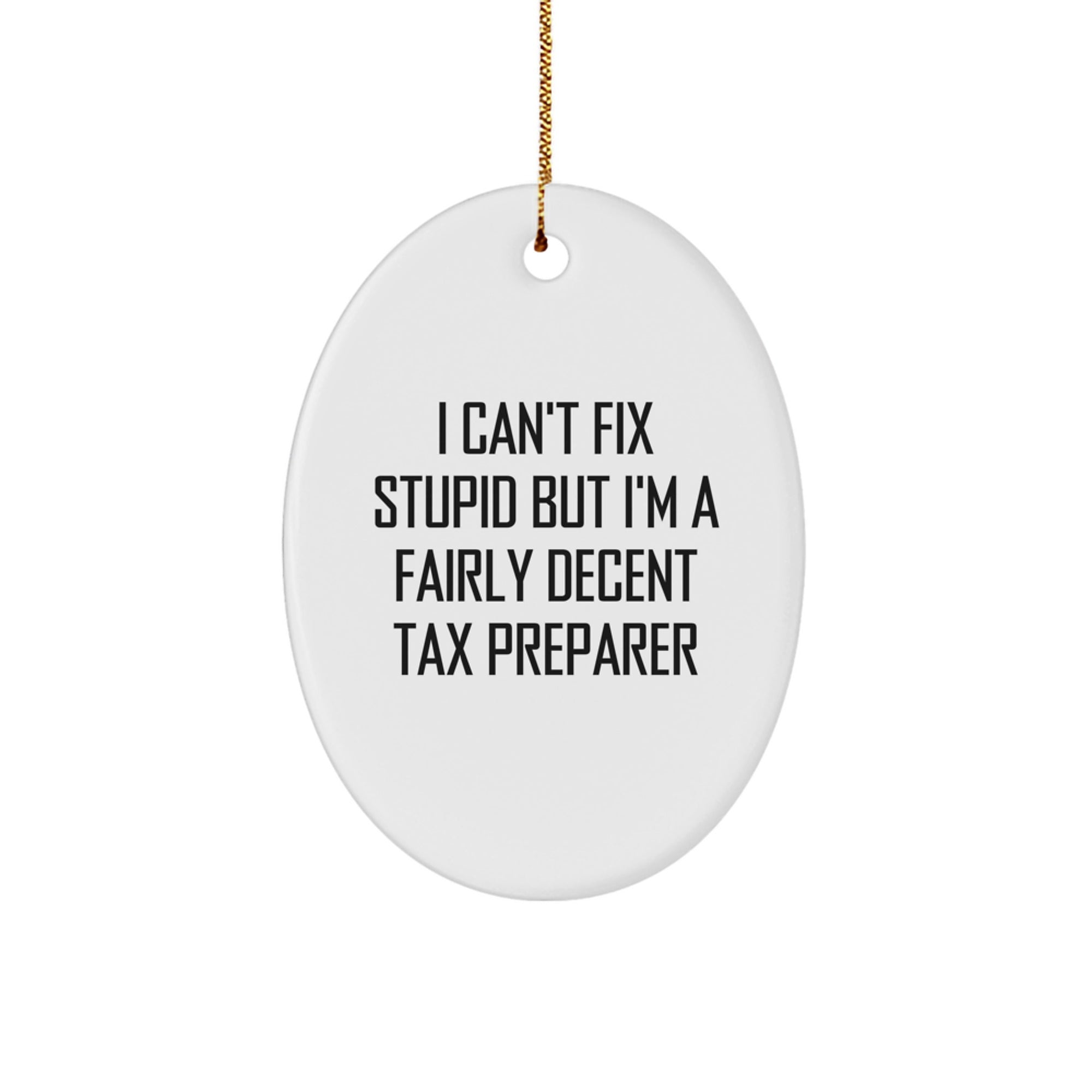 Funny Tax Preparer Gifts from Friends for Christmas - Oval Ornament I Can't Fix Stupid But I'm A Fairly Decent Tax Preparer - Image 1