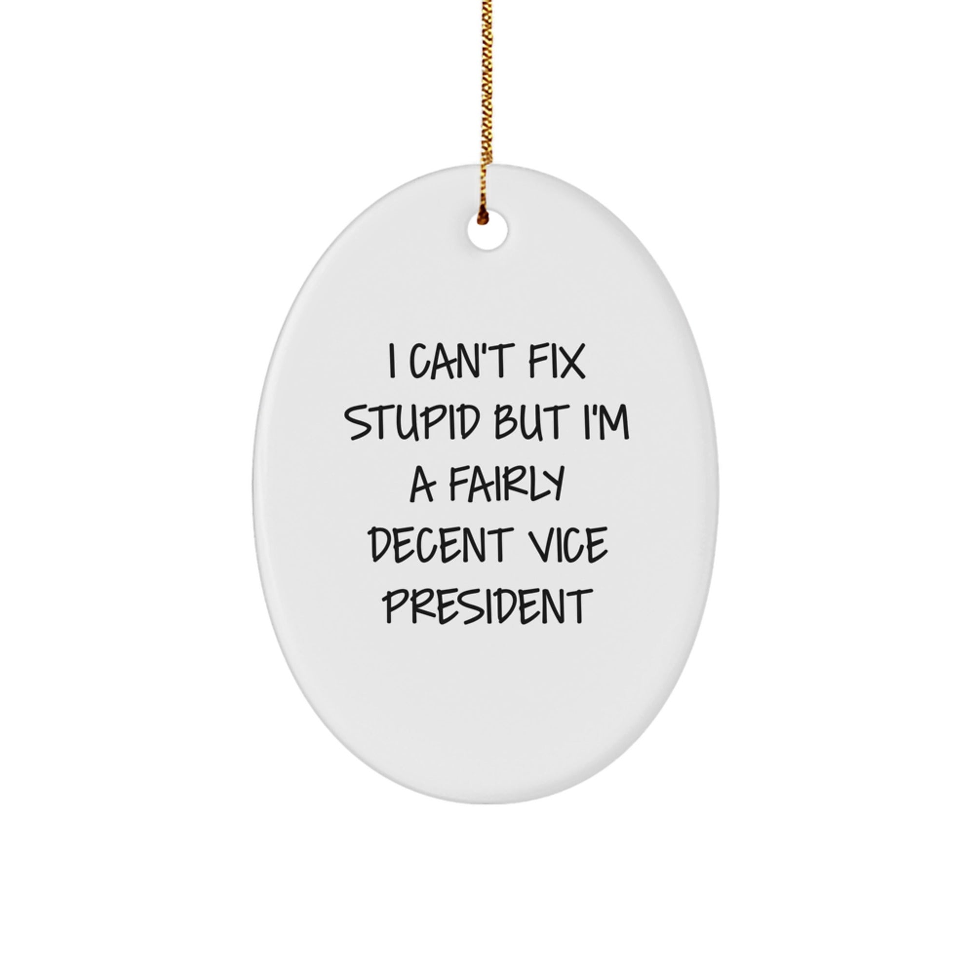 Vice President Oval Ornament Funny Gift from Friends for Christmas, I Can't Fix Stupid But I'm A Fairly Decent Vice President Oval Shaped Ornament - Image 1