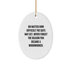 Woodworker Inspirational Gifts from Friends for Christmas Oval Ornament - 'No Matter How Difficult The Days May Get. Never Forget The Reason You Became A Woodworker.' - Image 1