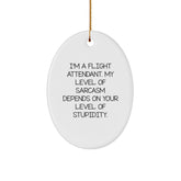 Flight Attendant Gifts from Friends - I'm A Flight Attendant. My Level Of Sarcasm Depends On Your Level Of Stupidity. Oval Ornament for Christmas - Image 1