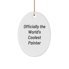 Funny Painter Gifts from Friends, 'Officially The World's Coolest Painter' Oval Ornament for Christmas, Gifts for Painter Enthusiasts - Image 1