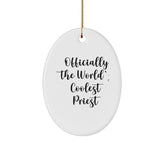 Funny Priest Gifts for Men - Officially The World's Coolest Priest Oval Ornament, White, 3.25' Tall, Perfect for Christmas - Image 1
