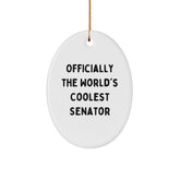 Funny Senator Gifts for Men - 'Officially The World's Coolest Senator' Oval Ornament, Christmas Unique Gifts from Friends, Family, Coworkers - Image 1