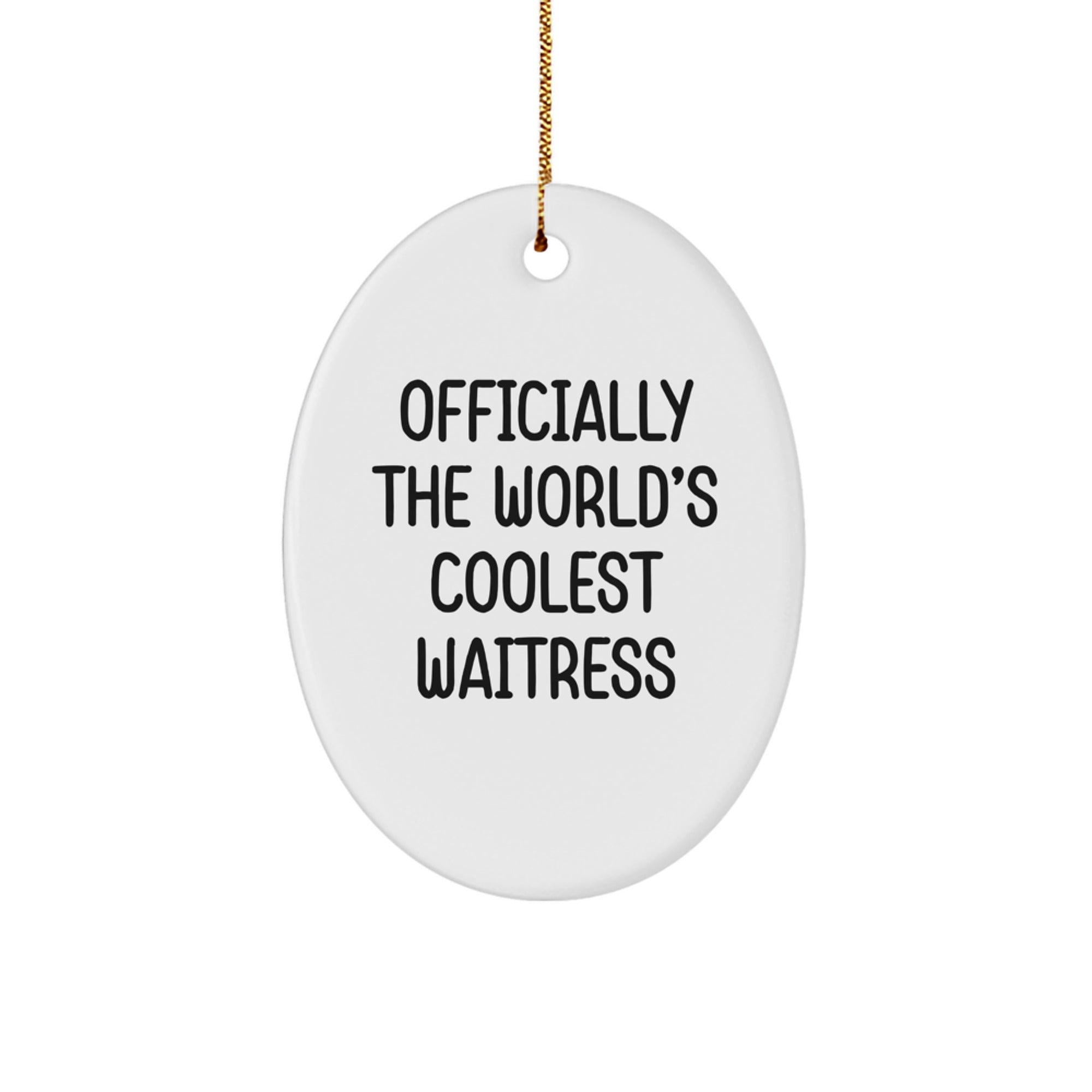 Funny Waitress Gifts from Men for Christmas Unique Oval Ornament - 'Officially The World's Coolest Waitress' Quote Oval Ornament Gifts for Waitress - Image 1