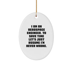 Funny Aerospace Engineer Gifts for Men, Unique Oval Ornament from Friends, Christmas Unique Gifts with I'm Never Wrong Humor - Image 1