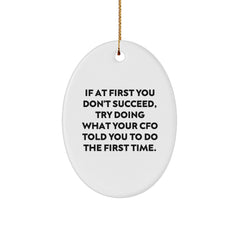 Funny CFO Gifts, Oval Ornament for Christmas Unique Gifts from Men to Women, Friends, Coworkers, Family, 'If At First You Don't Succeed, Try Doing What Your Cfo Told You To Do The First Time.' - Image 1