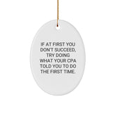 Funny CPA Gifts from Friends, Oval Ornament for Men and Women, 'If At First You Don't Succeed, Try Doing What Your Cpa Told You To Do The First Time.' Christmas Decor - Image 1