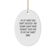 Funny Florist Gifts from Men to Florist Friends This Christmas Unique Oval Ornament, Oval Shaped White Florist Decor - Image 1