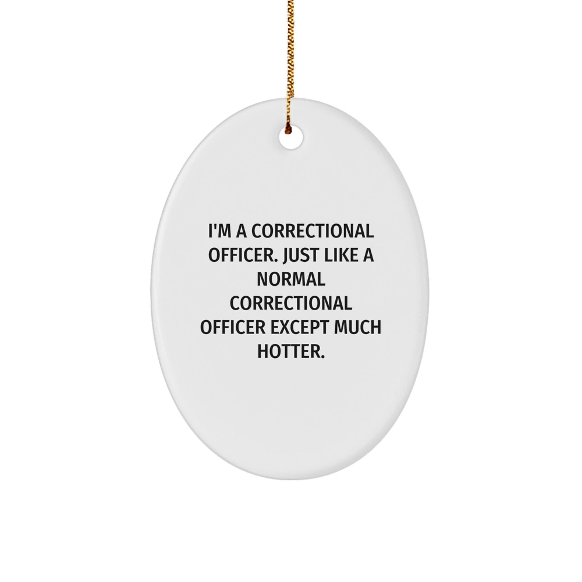 Funny Correctional Officer Christmas Unique Gifts for Men, Oval Ornament with I'm A Correctional Officer Except Much Hotter Quote, Gifts from Family - Image 1