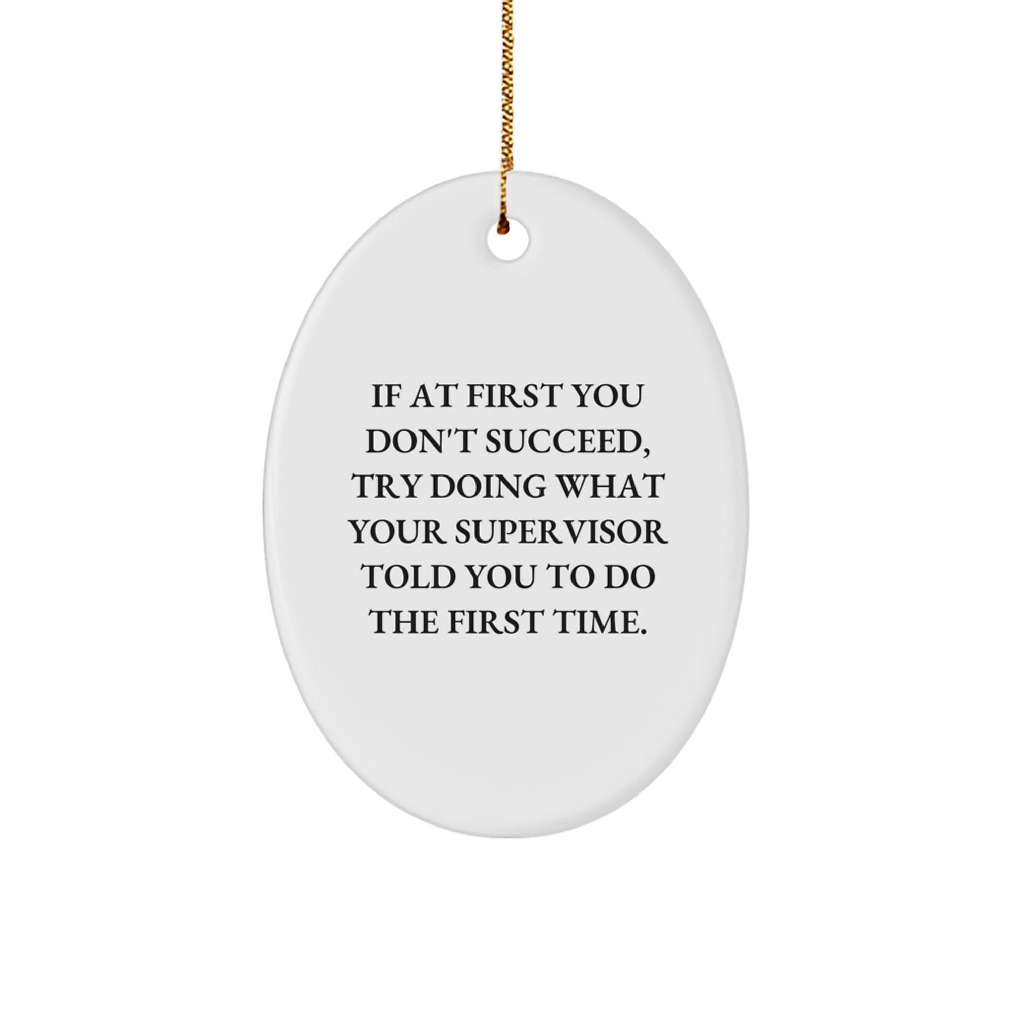 Supervisor Oval Ornament Funny Gift for Christmas, Gifts from Friends and Family, If At First You Don't Succeed, Try Doing What Your Supervisor Told You To Do The First Time. - Image 1